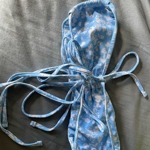 Shein Strapless Light Blue Bikini Top with White Flowers XS